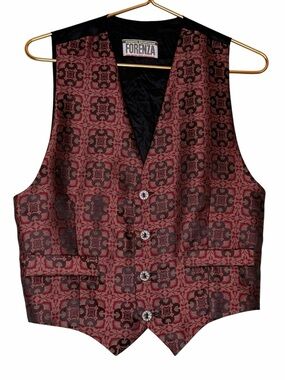 Vintage 90s Forenza Burgundy & Black Jacquard Pattern Dress Vest